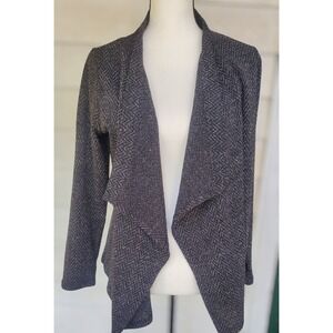 Karl Lagerfeld Paris Black Gray Herringbone Knit‎ Drape Front Cardigan